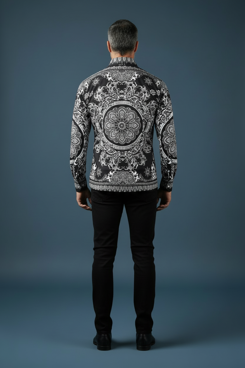 Back view with black jeans and shoes