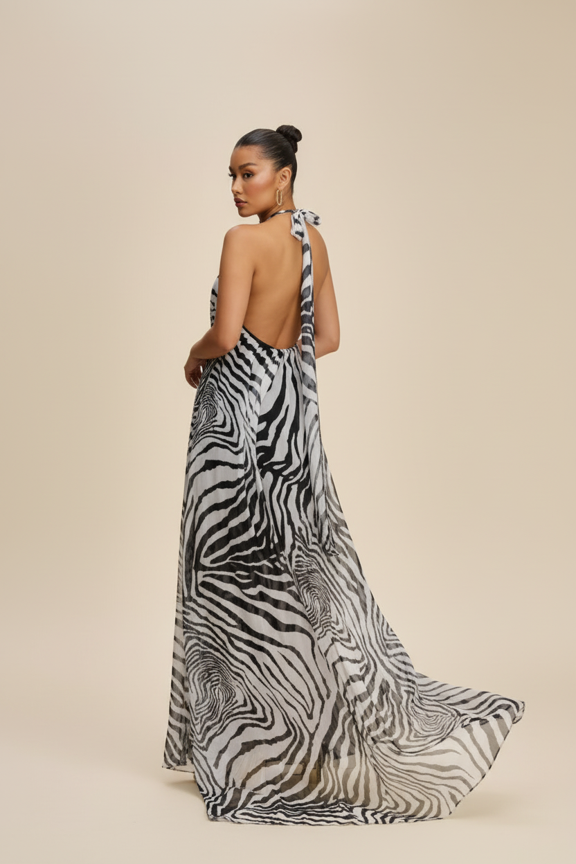 Back view with loose draping