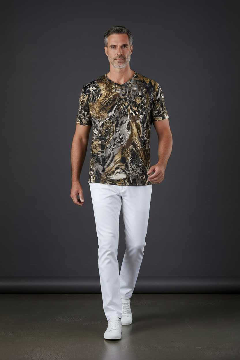 Vercini Baroque Medallion V-Neck T-Shirt