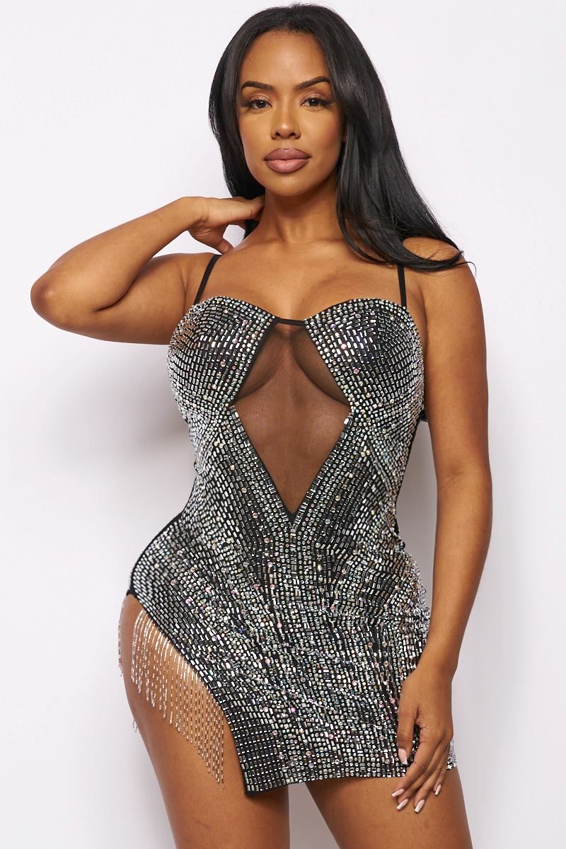 Rhinestone Bodycon Mini Dress