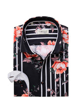 BLACK SHIRT WITH FLOWERS VERCINI COLLAR SHIRTS Casual Shirts Vercini