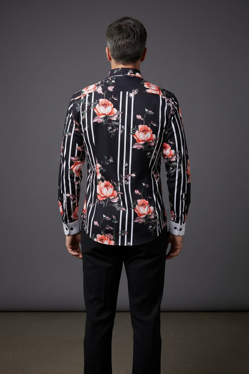 BLACK SHIRT WITH FLOWERS