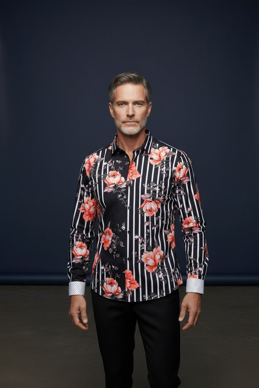 BLACK SHIRT WITH FLOWERS