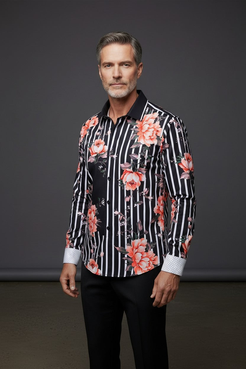 BLACK SHIRT WITH FLOWERS