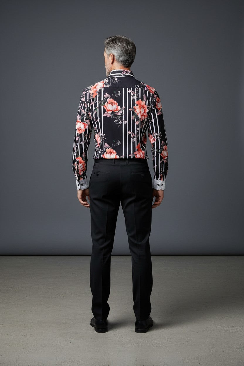 BLACK SHIRT WITH FLOWERS