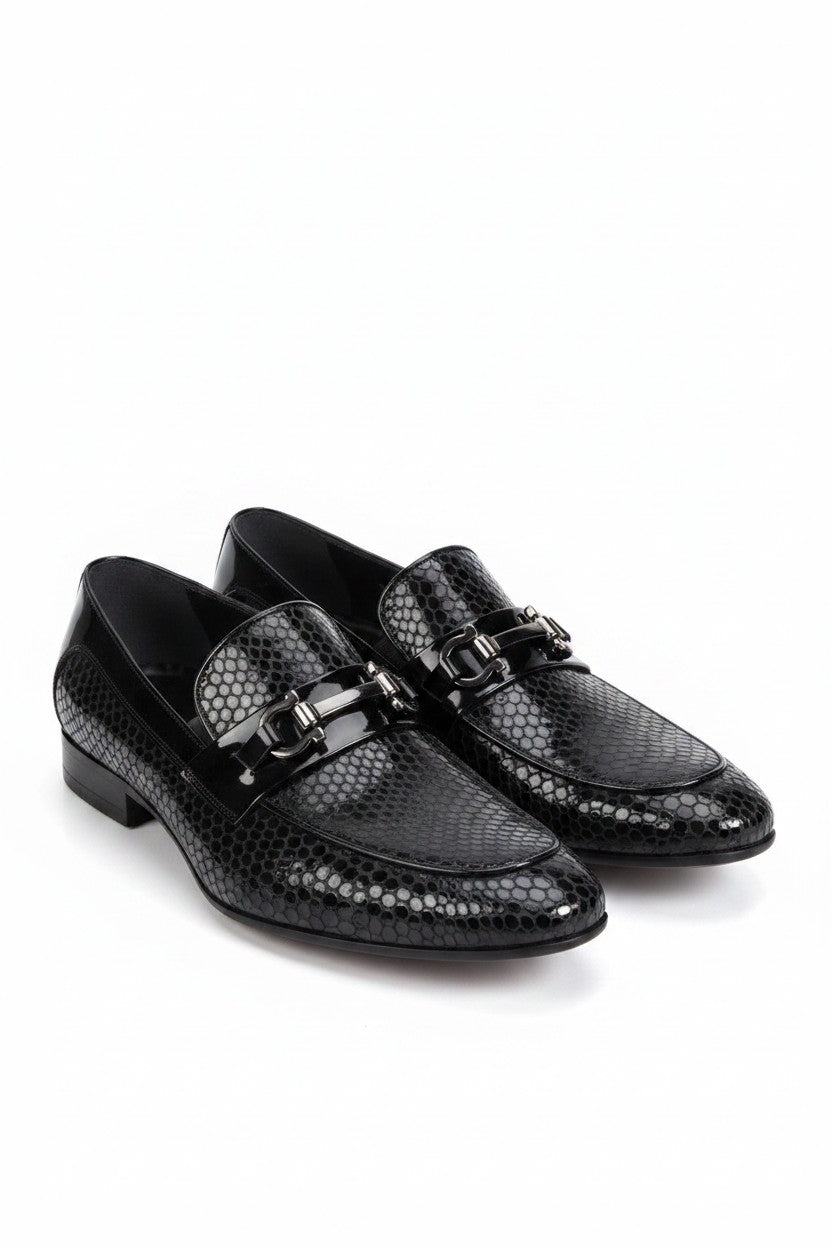 Bambu Alanya Black Honeycomb Patent Leather Horsebit Loafer