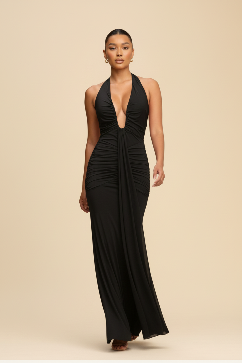 Black gown walking pose