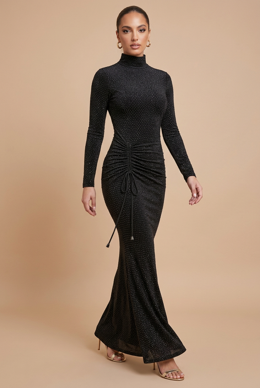 Black gown walking pose