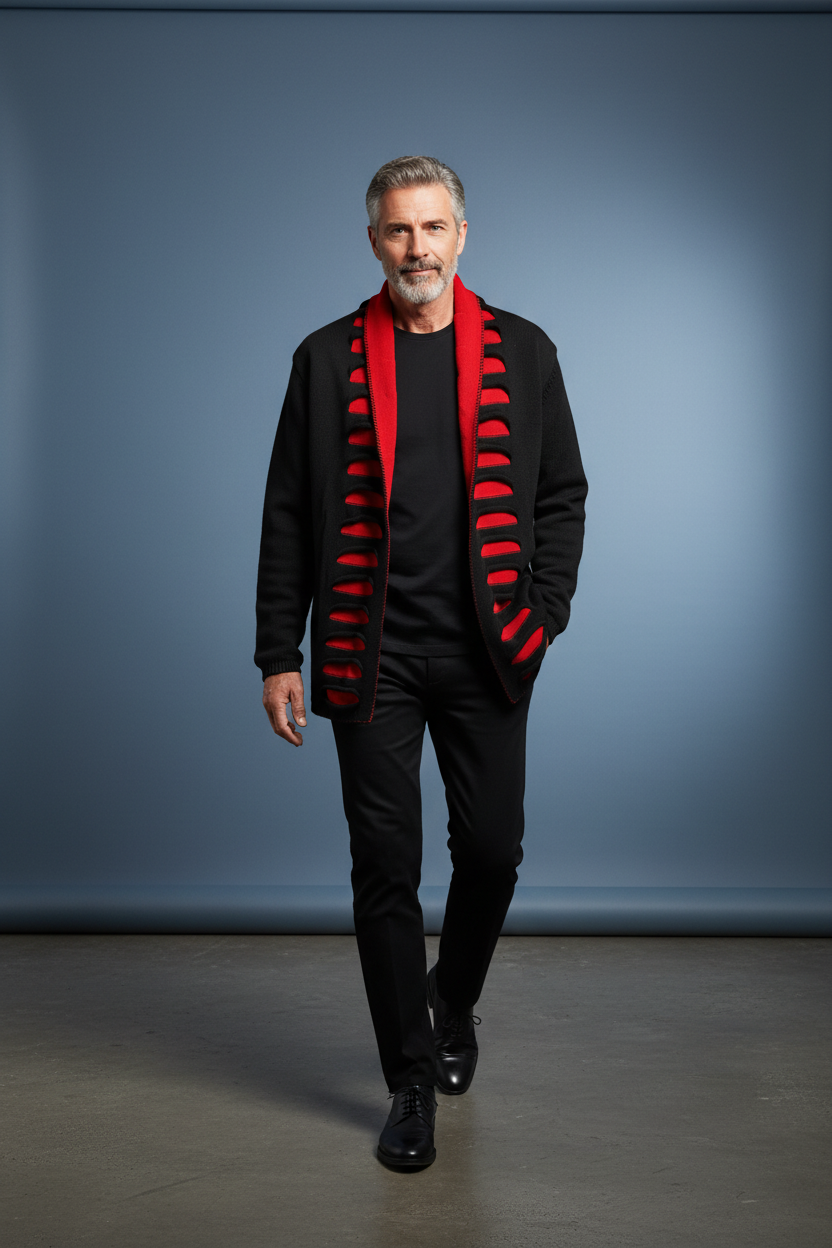 Black Red Cardigan - Walking