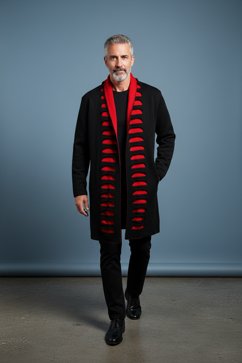 Black Red Cardigan - Walking
