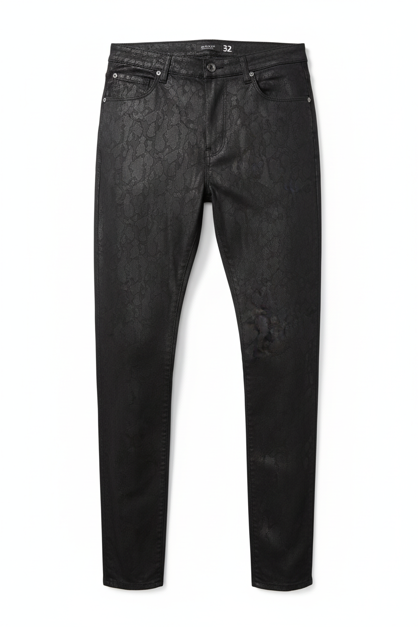 Black Snakeskin Print Tech Pants