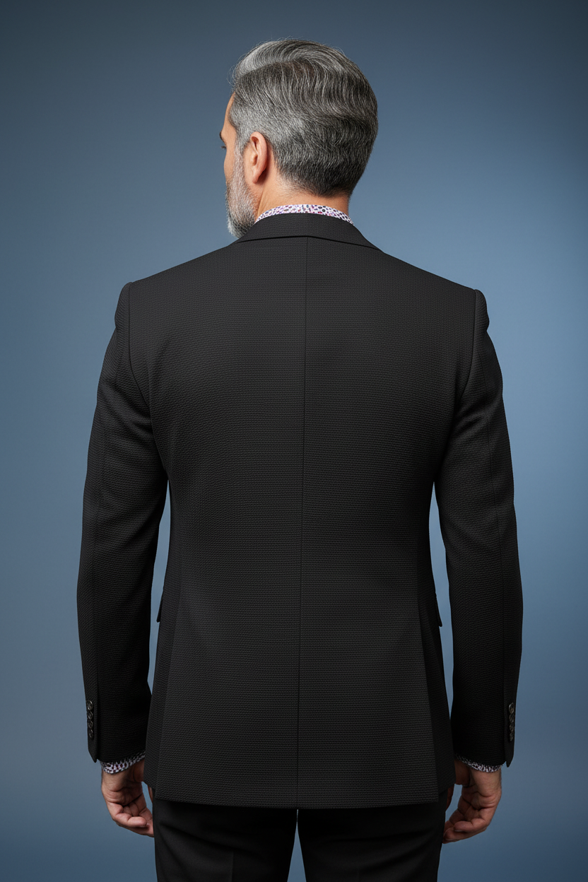 Black Textured Blazer Back View