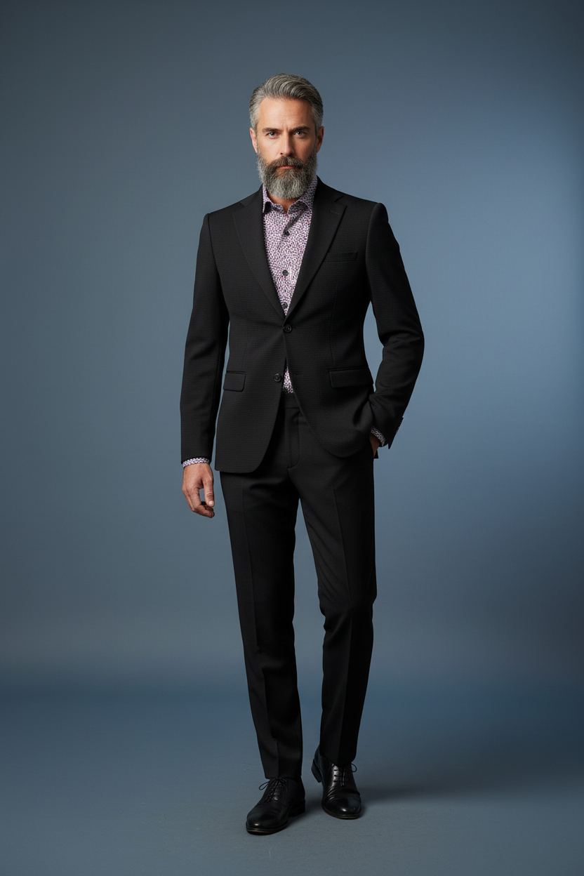 Black Textured Blazer Casual Stance