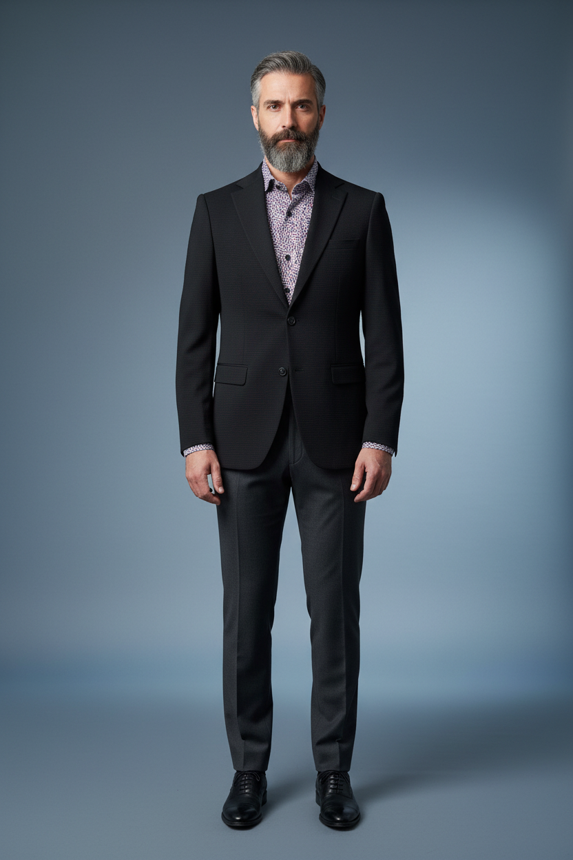 Black Textured Blazer Front View