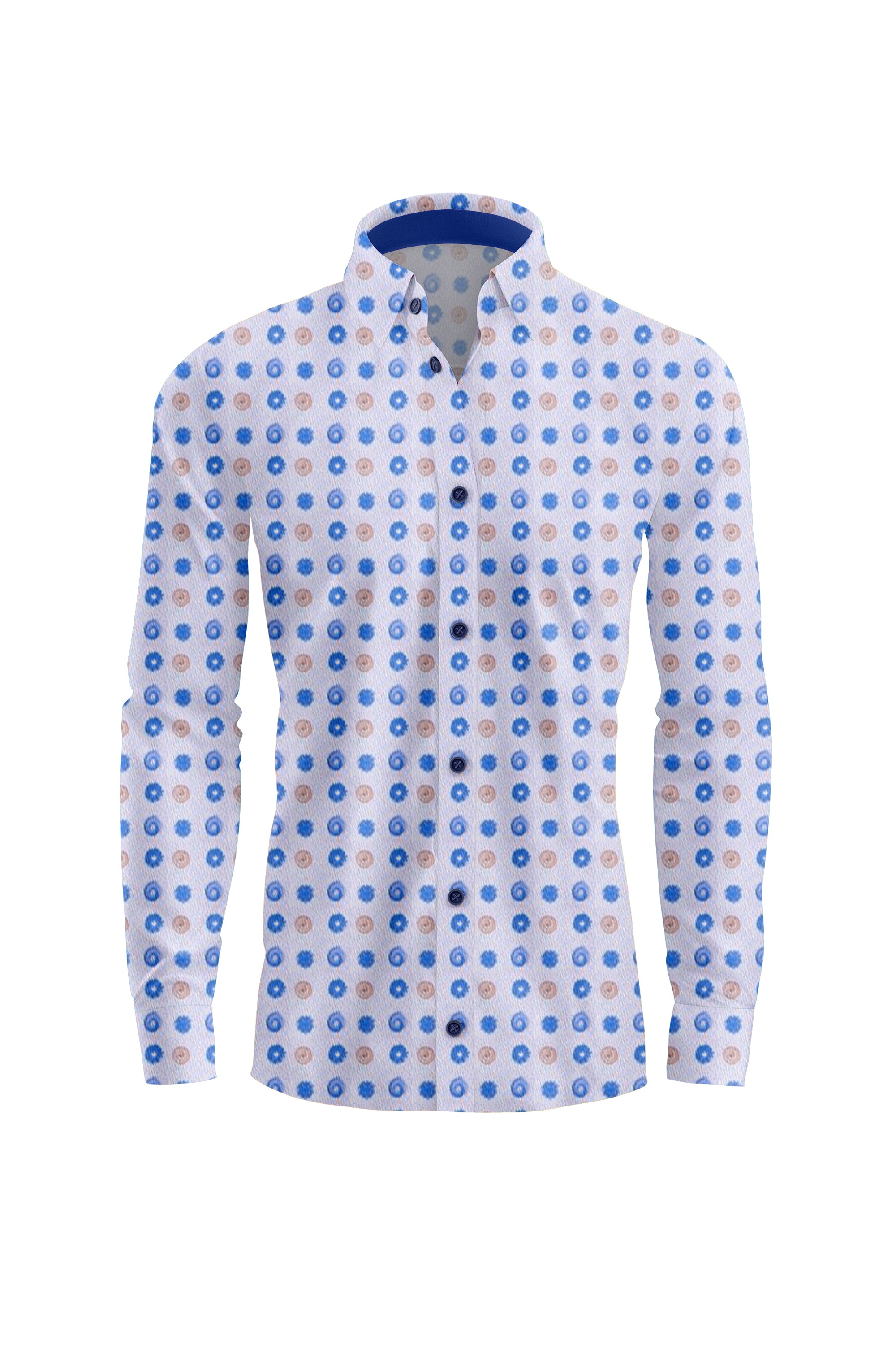 White Shirt With Blue And Brown Circles CASUAL SHIRT On Sale 30% Off Vercini
