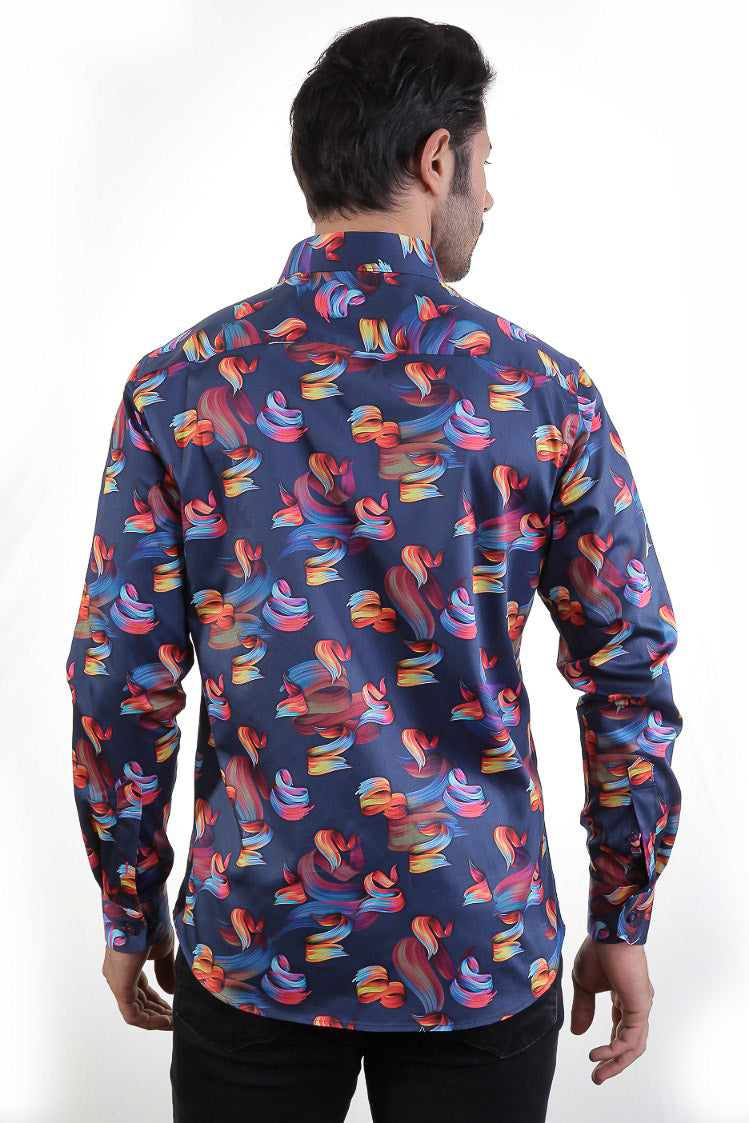Vercini Navy Multi-Color Paint Collar Shirt