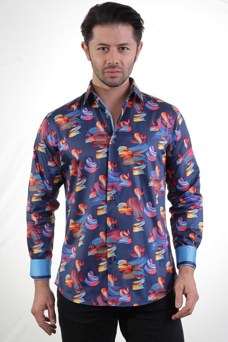 Vercini Navy Multi-Color Paint Collar Shirt