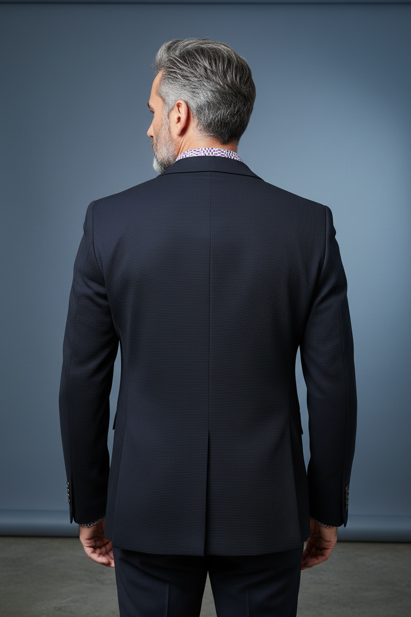 Blue Textured Blazer Back View
