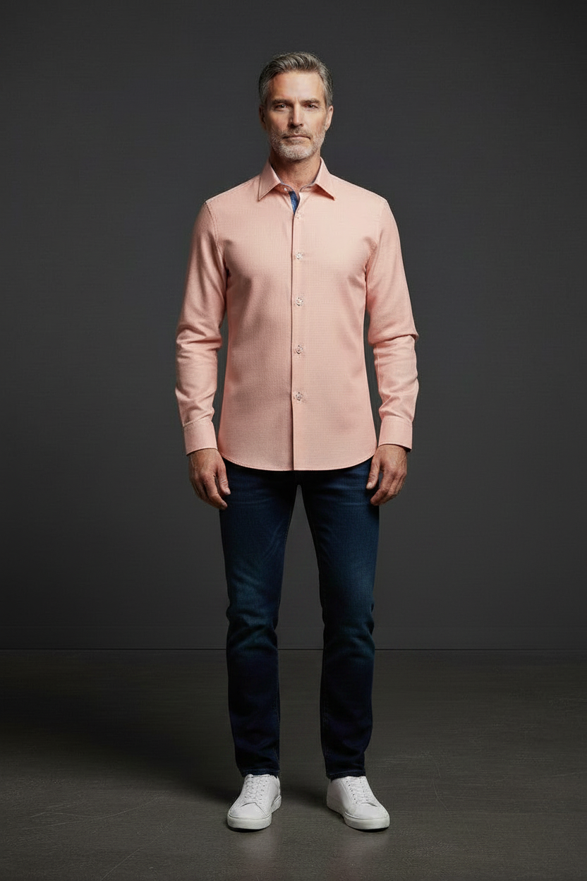 Blush Pink Shirt with Blue Jeans