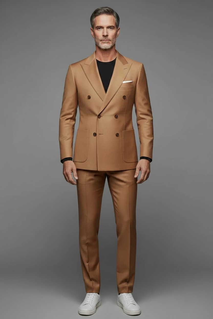 Camel Suit with Black T-Shirt
