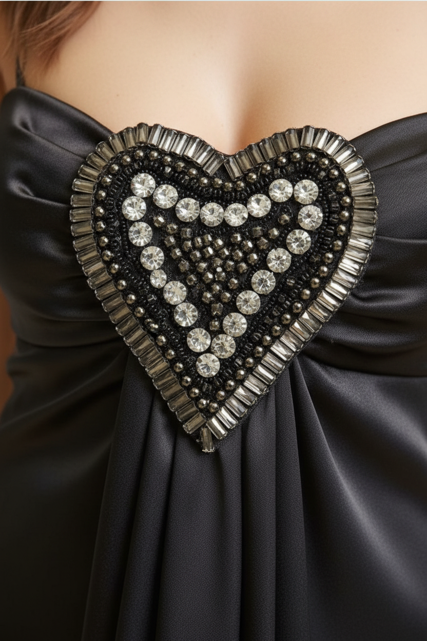 Crystal heart embellishment detail