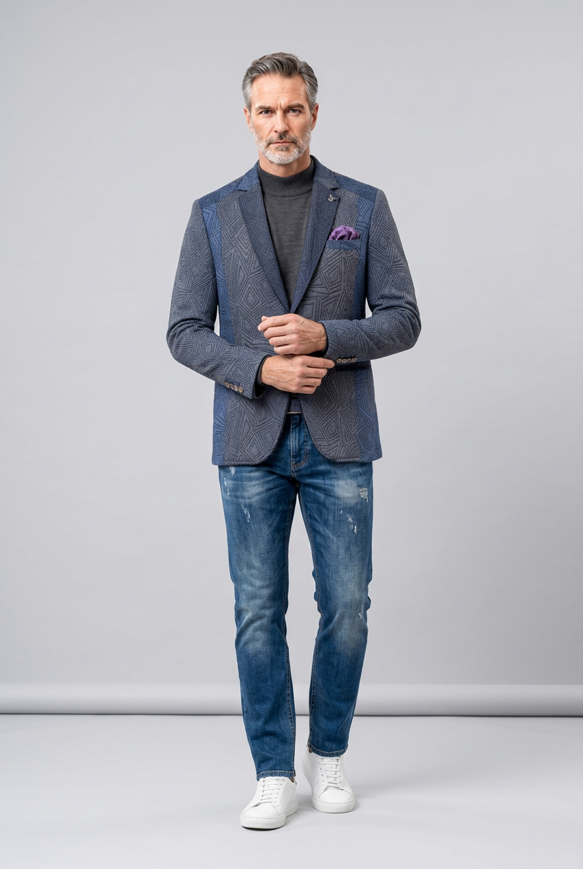 Men’s Blue-Gray Geometric Pattern Blazer
