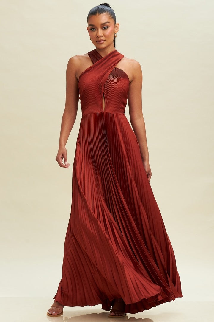 ELEGANT RUST HALTER DRESS