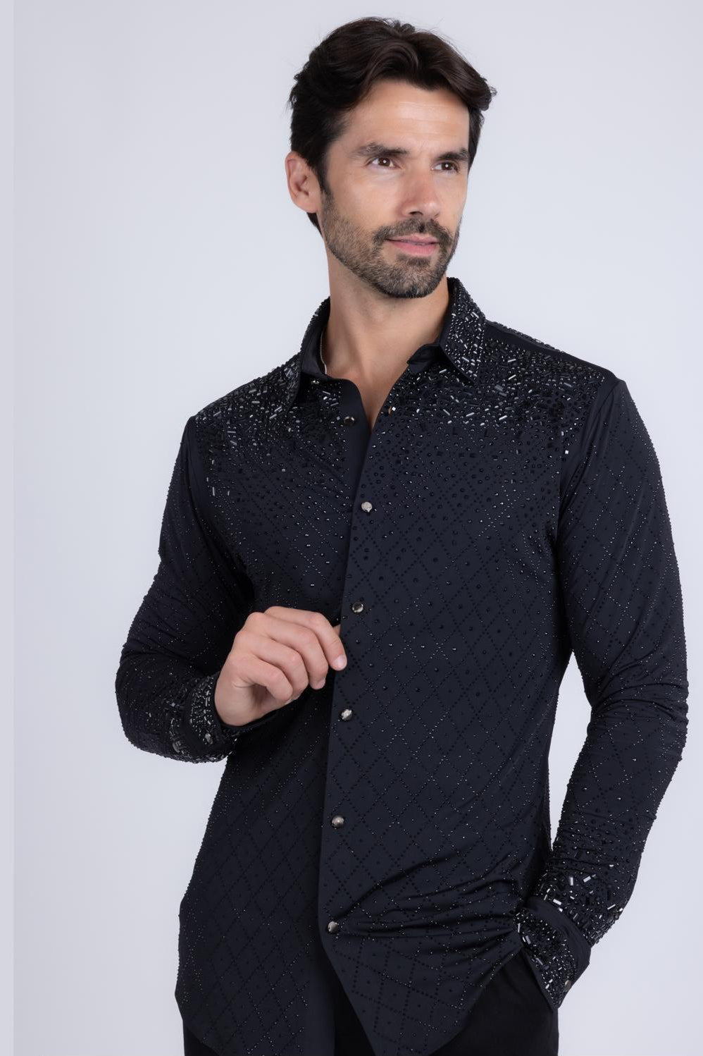 HEAVILY ADORNED ACCENTS LONG SLEEVES BUTTON UP SHIRT