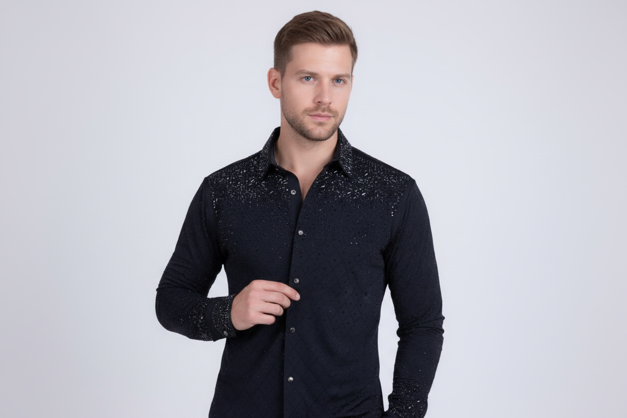 HEAVILY ADORNED ACCENTS LONG SLEEVES BUTTON UP SHIRT