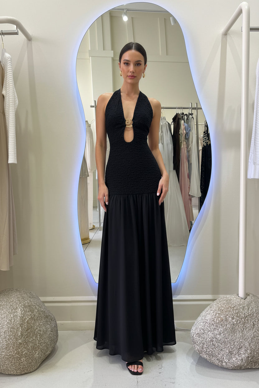 HALTER NECK SILHOUETTE LONG DRESS