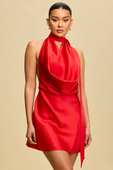 DRAPE SATIN COWL MINI DRESS