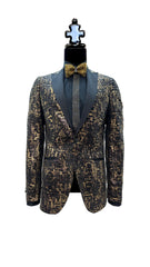 Exquisite Gold Square Pattern Black Tuxedo with Silk Lapel BLAZERS Blazer Collection Vercini