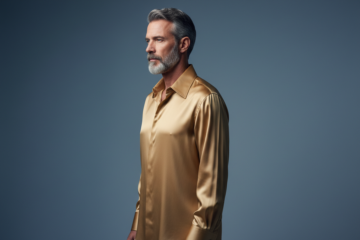 Gold Satin LUST FOR LIFE Shirt - Side Profile