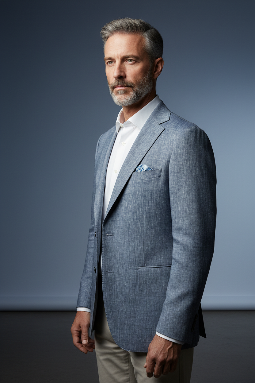 Gray Linen Sport Jacket Side Angle