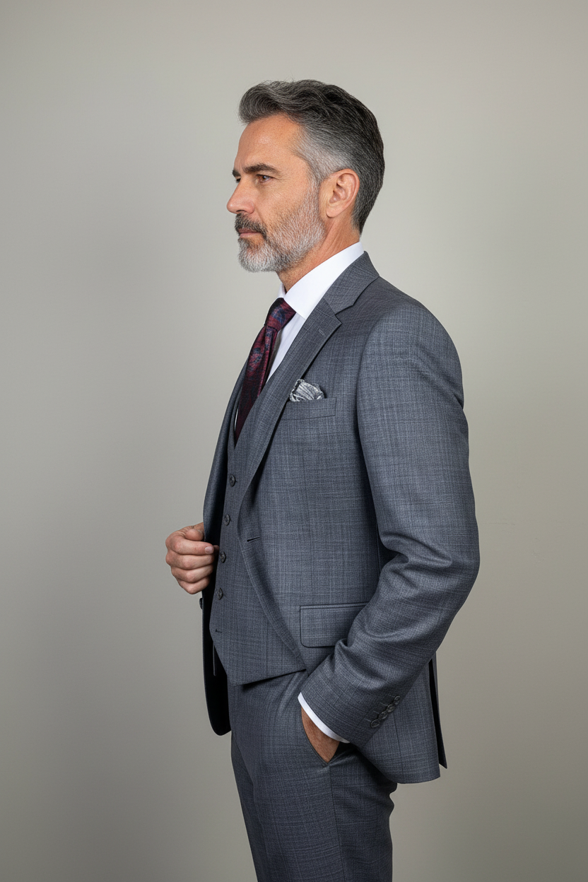 Gray suit side profile