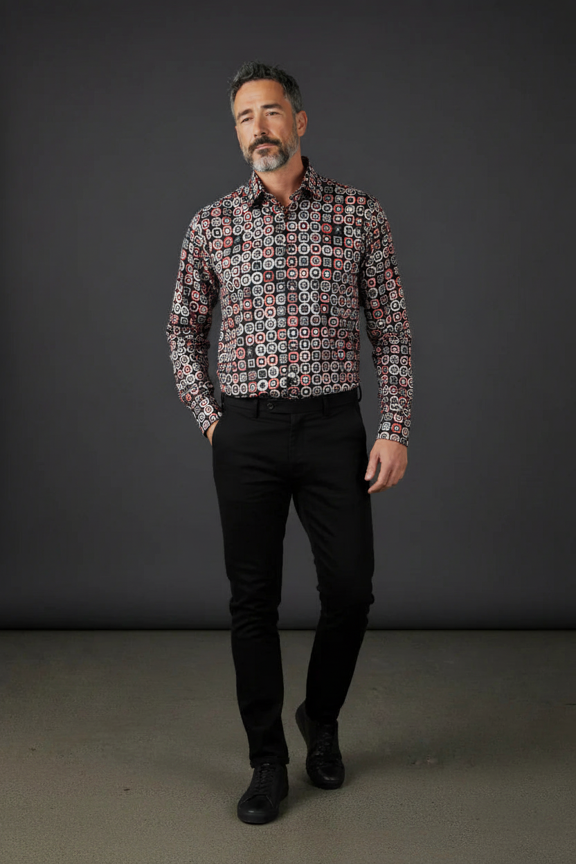 Geometric Circle Print Shirt - Black Multi