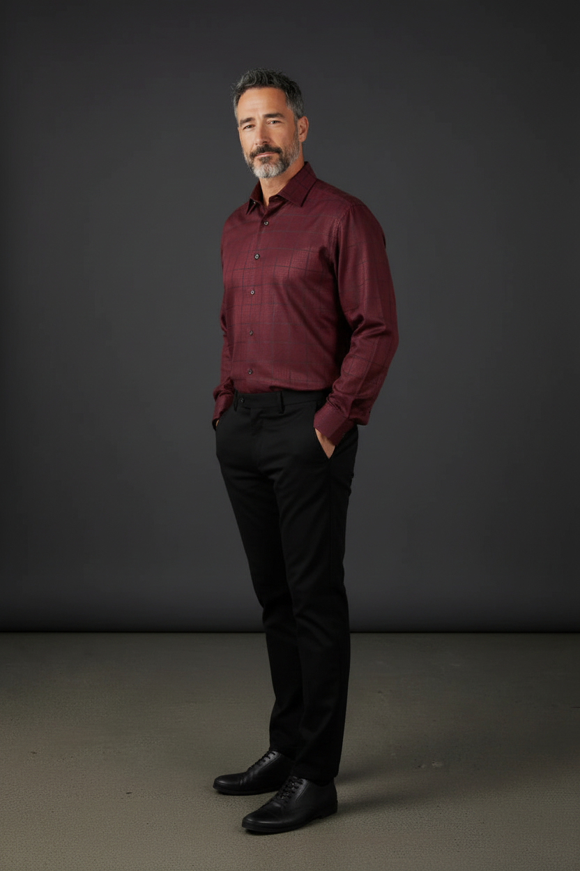 Burgundy Textured Dress Shirt