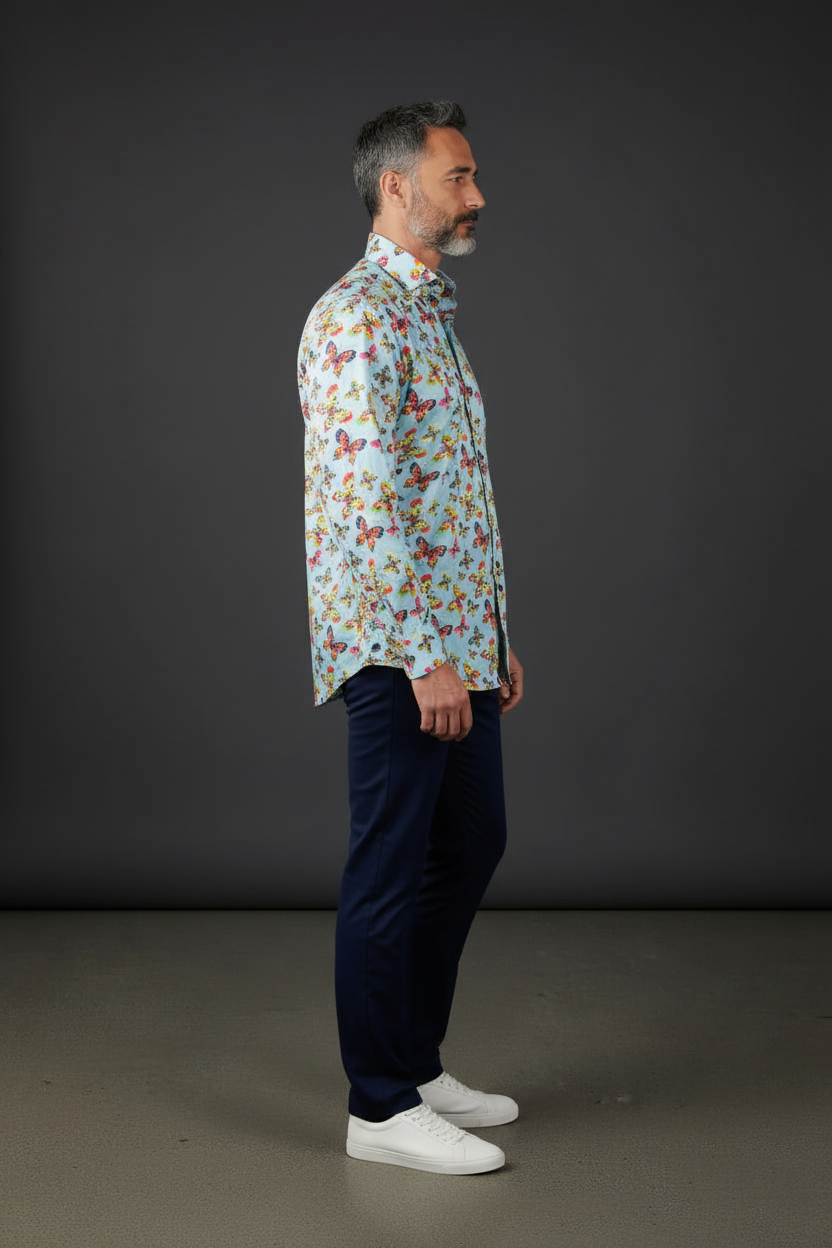 Light Blue Butterfly Print Dress Shirt