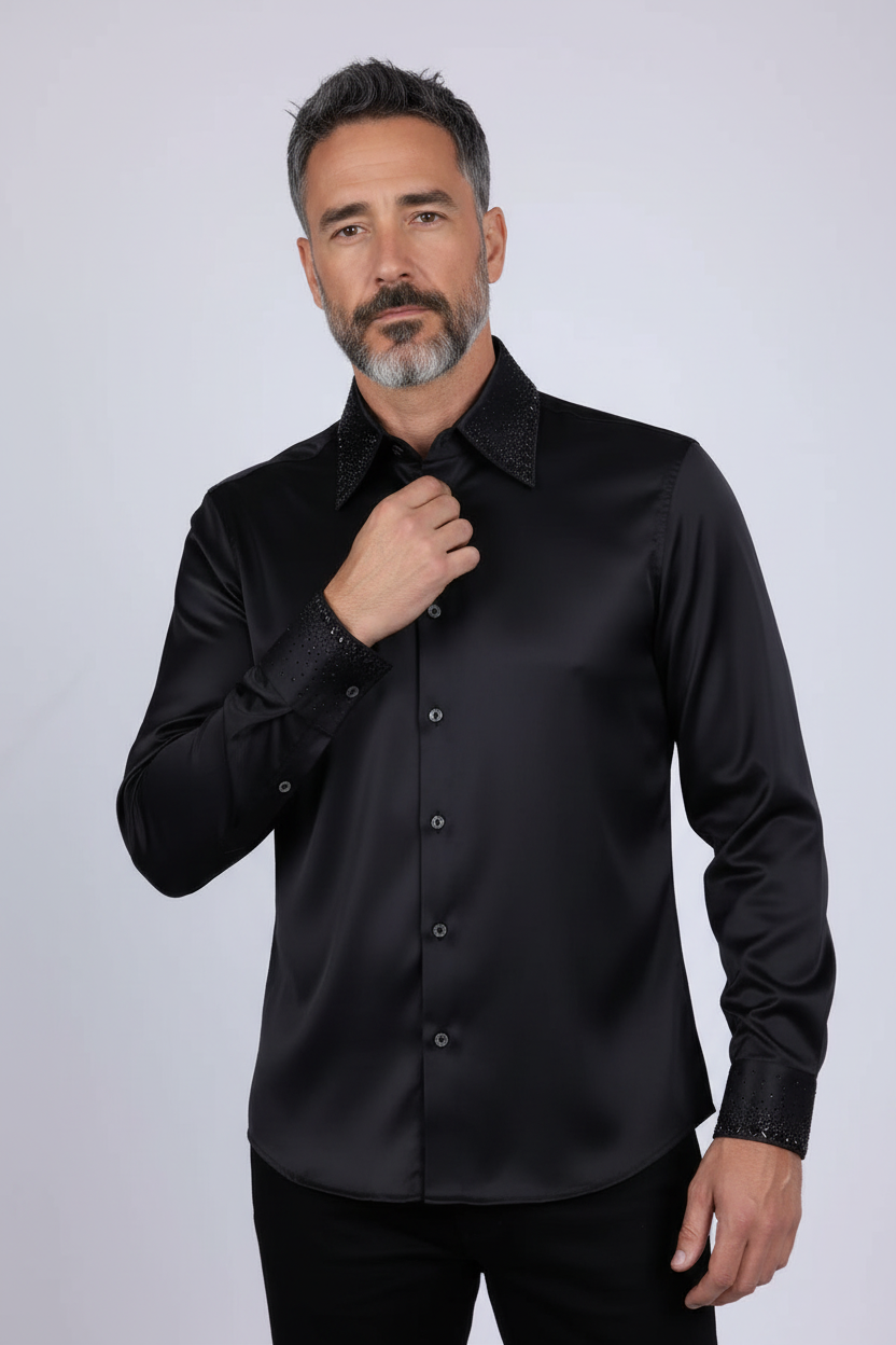 Embellished Dress Shirt - Premium Studded Collar & Cuffs