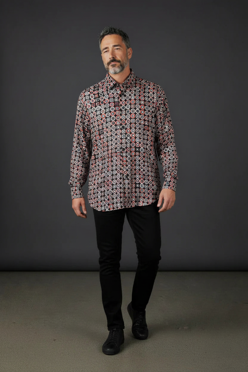 Geometric Circle Print Shirt - Black Multi