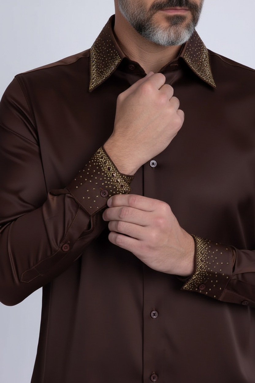 Embellished Dress Shirt - Premium Studded Collar & Cuffs