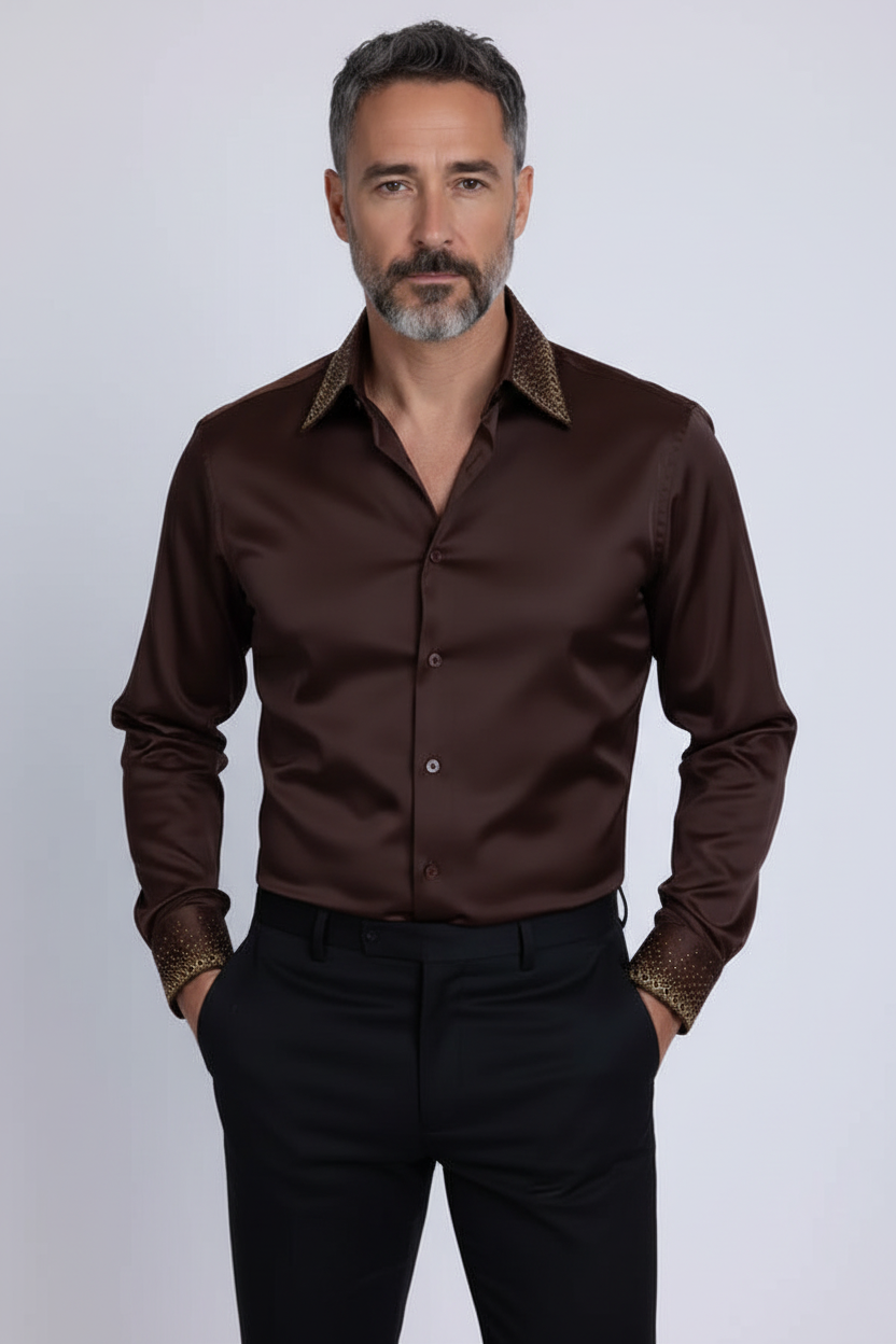 Embellished Dress Shirt - Premium Studded Collar & Cuffs