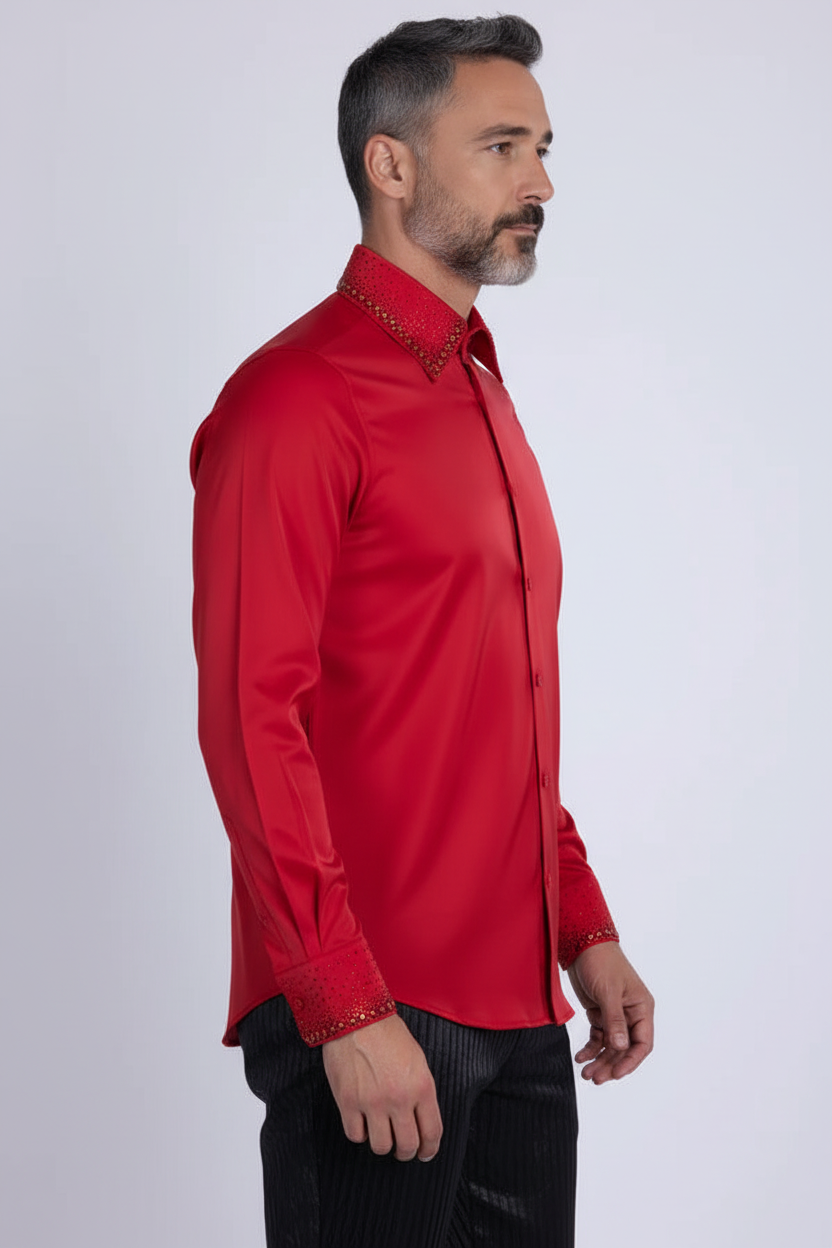 Embellished Dress Shirt - Premium Studded Collar & Cuffs