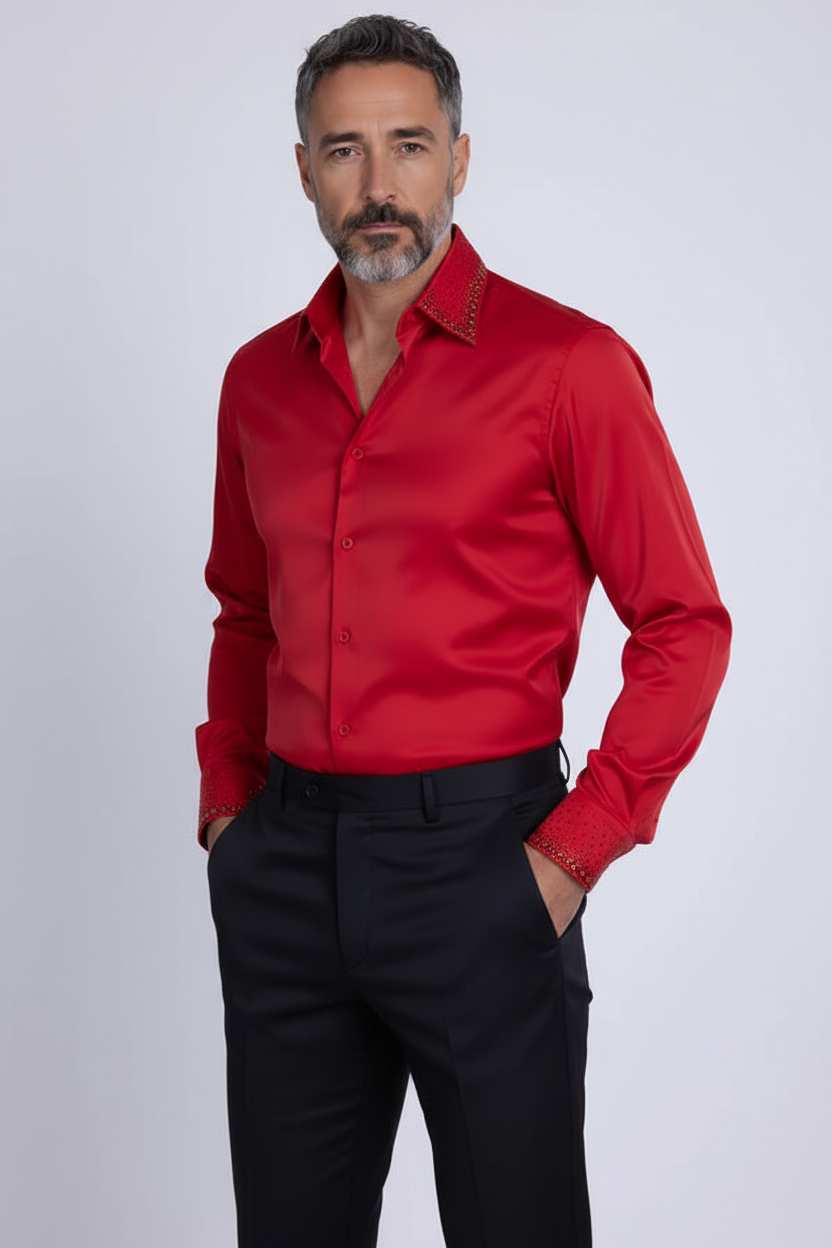 Embellished Dress Shirt - Premium Studded Collar & Cuffs