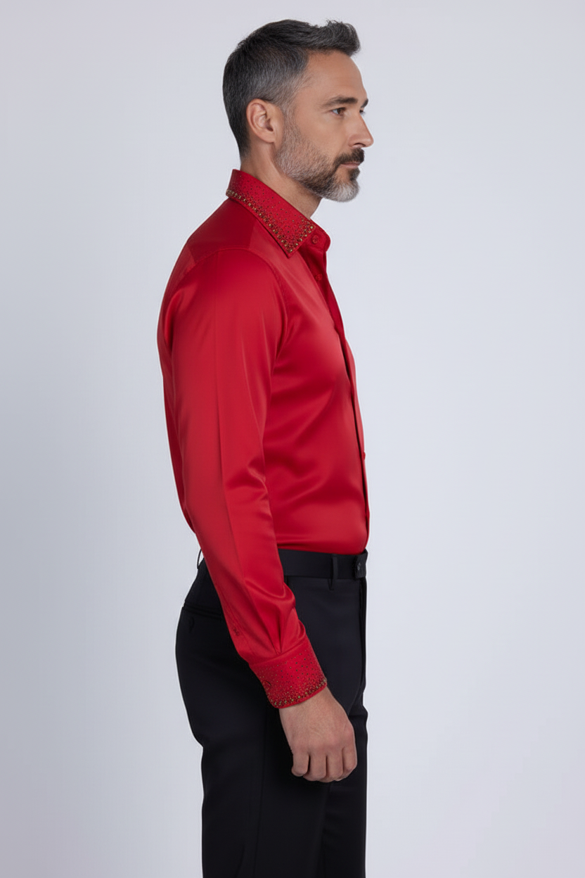 Embellished Dress Shirt - Premium Studded Collar & Cuffs