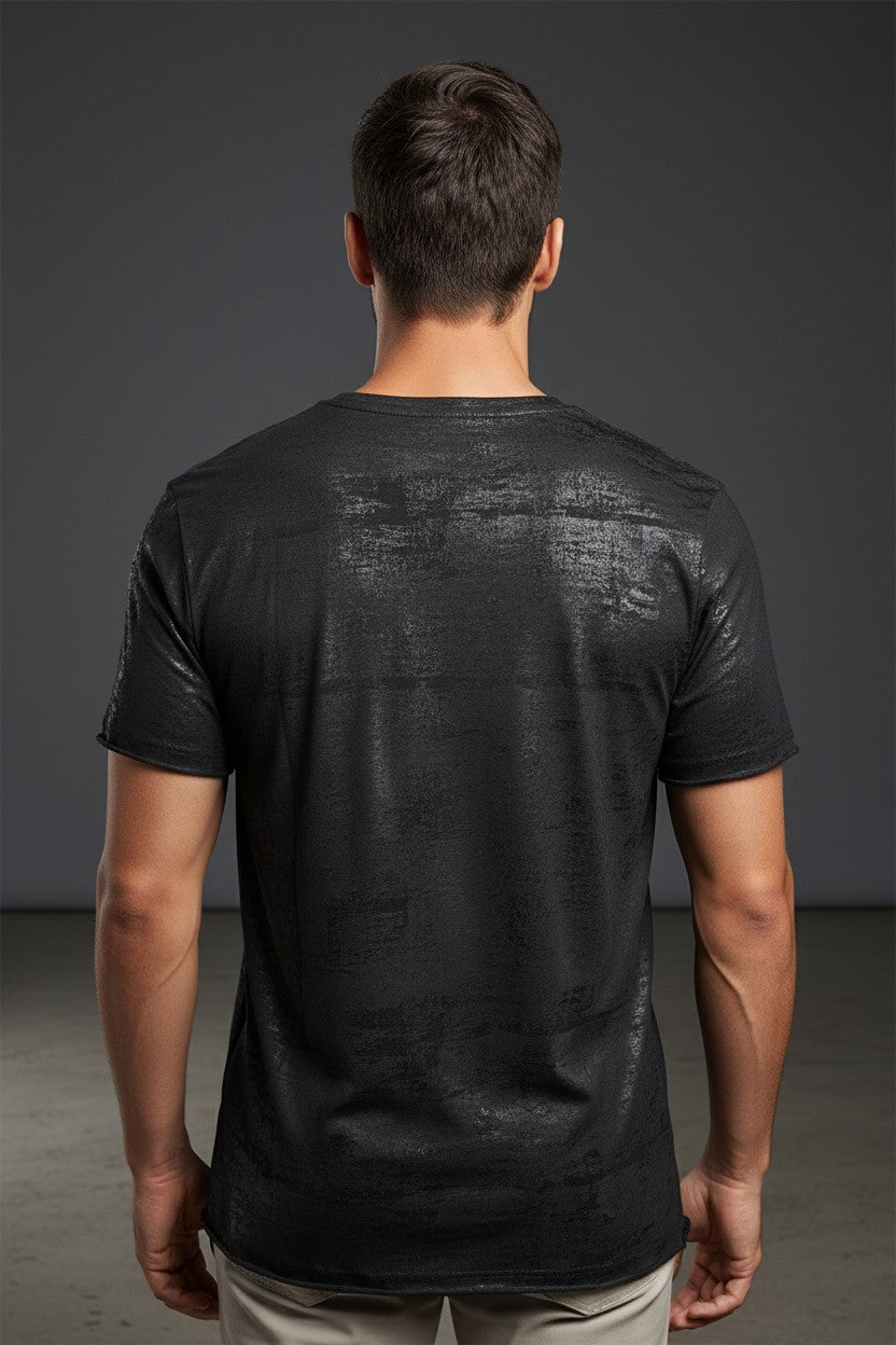 Vercini Black Metallic Foil Crew Neck Tee — Noir Edition
