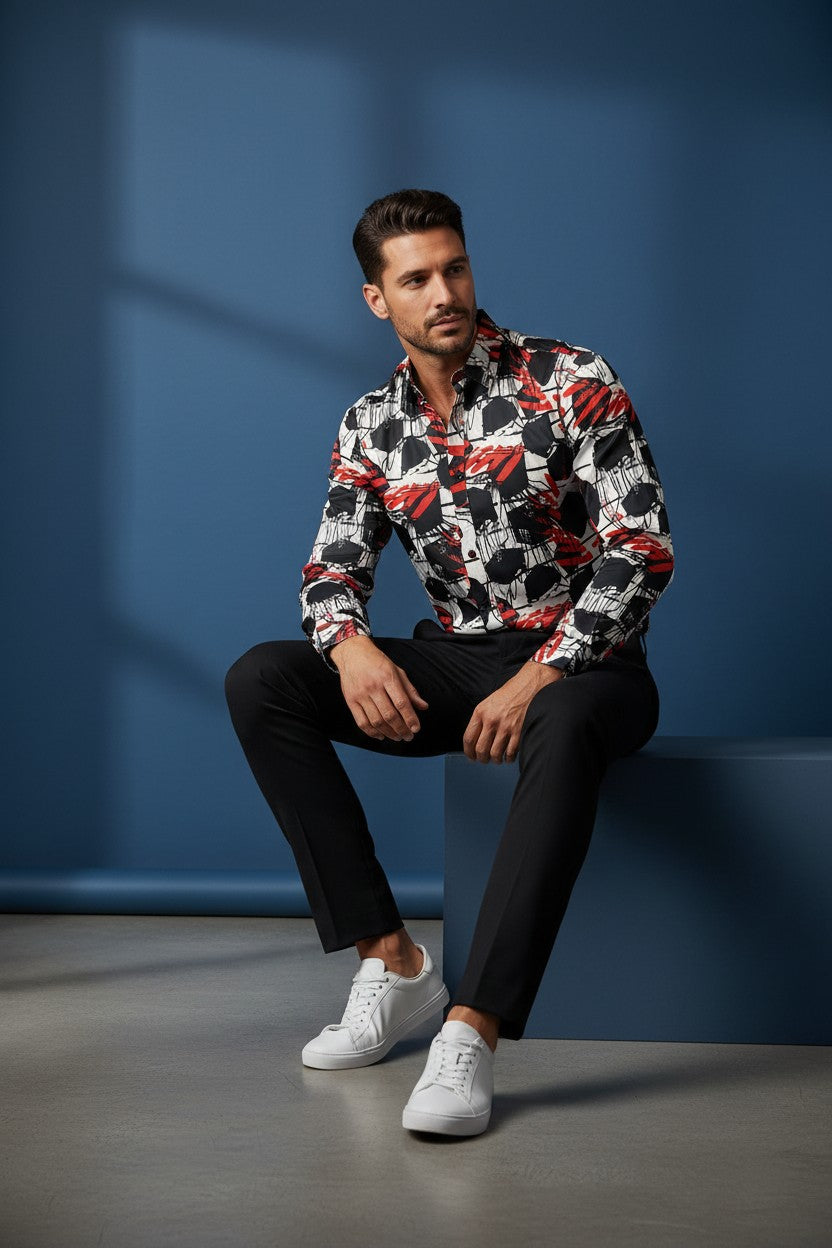 Vercini Graphite Urban Abstract Men's Designer Cotton Urban Shirt