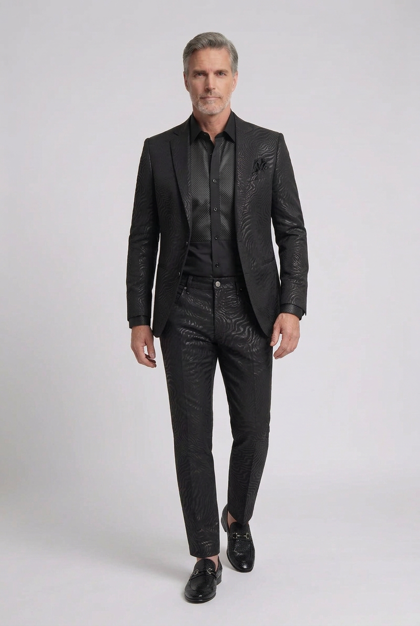 Jeans-style pants, walking pose