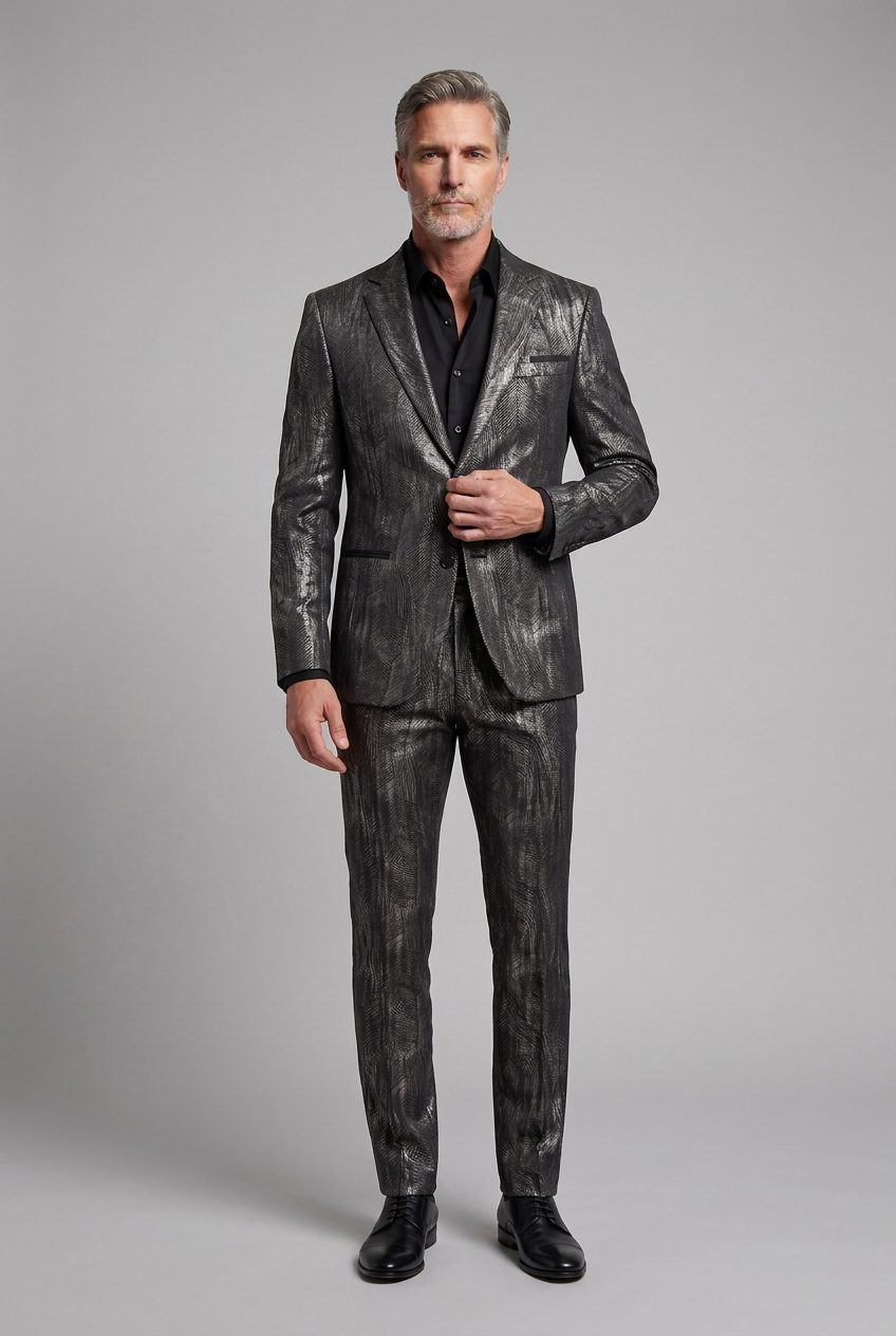 Charcoal Abstract-Pattern Sport Jacket