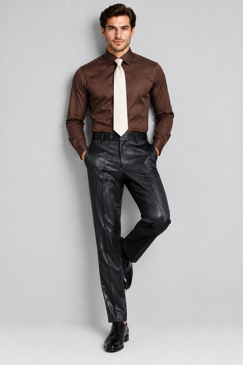 Men’s High-Shine Black Tailored Suit Pants